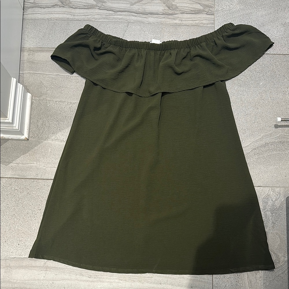 Off-Shoulder Olive Green Dress